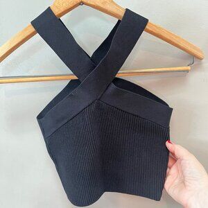 Babaton Black Knit Crisscross Halter Top Ribbed Texture Size S Womens Stylish Mi